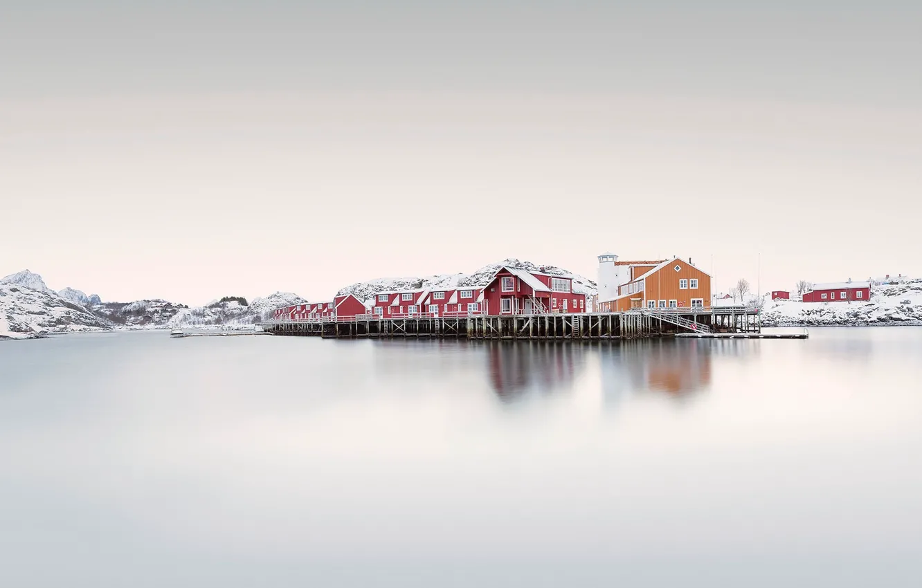 Photo wallpaper sea, Norway, houses