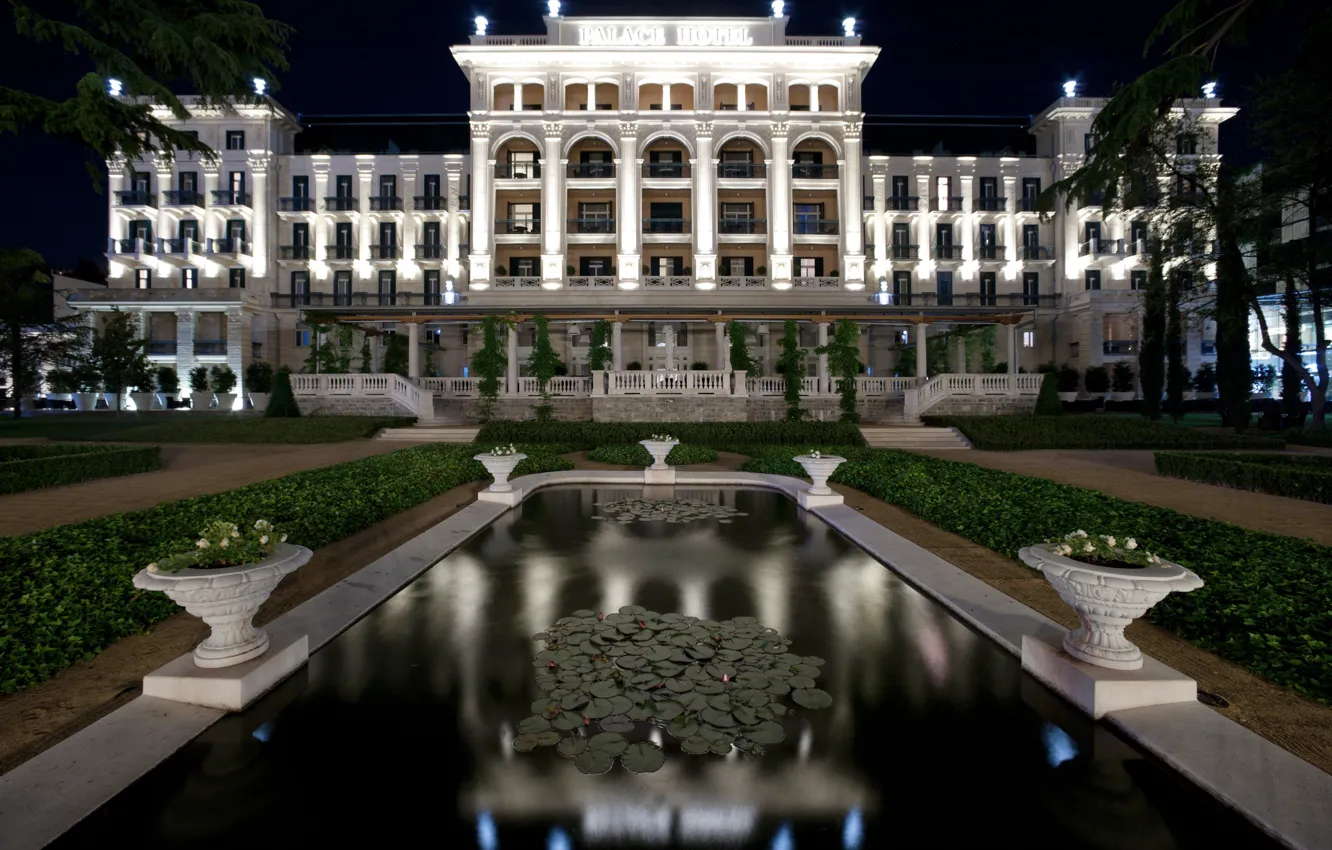 Photo wallpaper night, the hotel, hotel, palace, Slovenia, slovenia, Palace, Portoroz