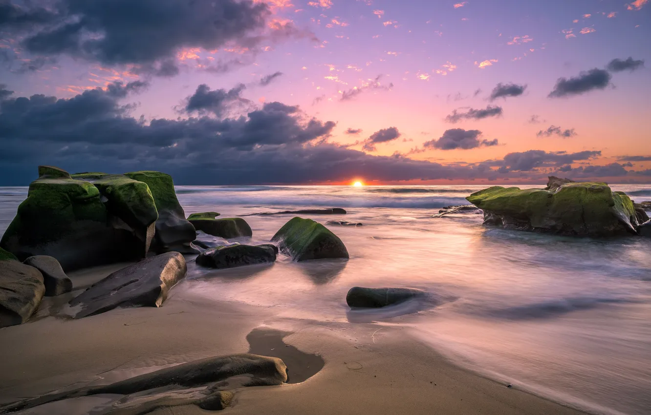 Photo wallpaper sea, coast, sunset