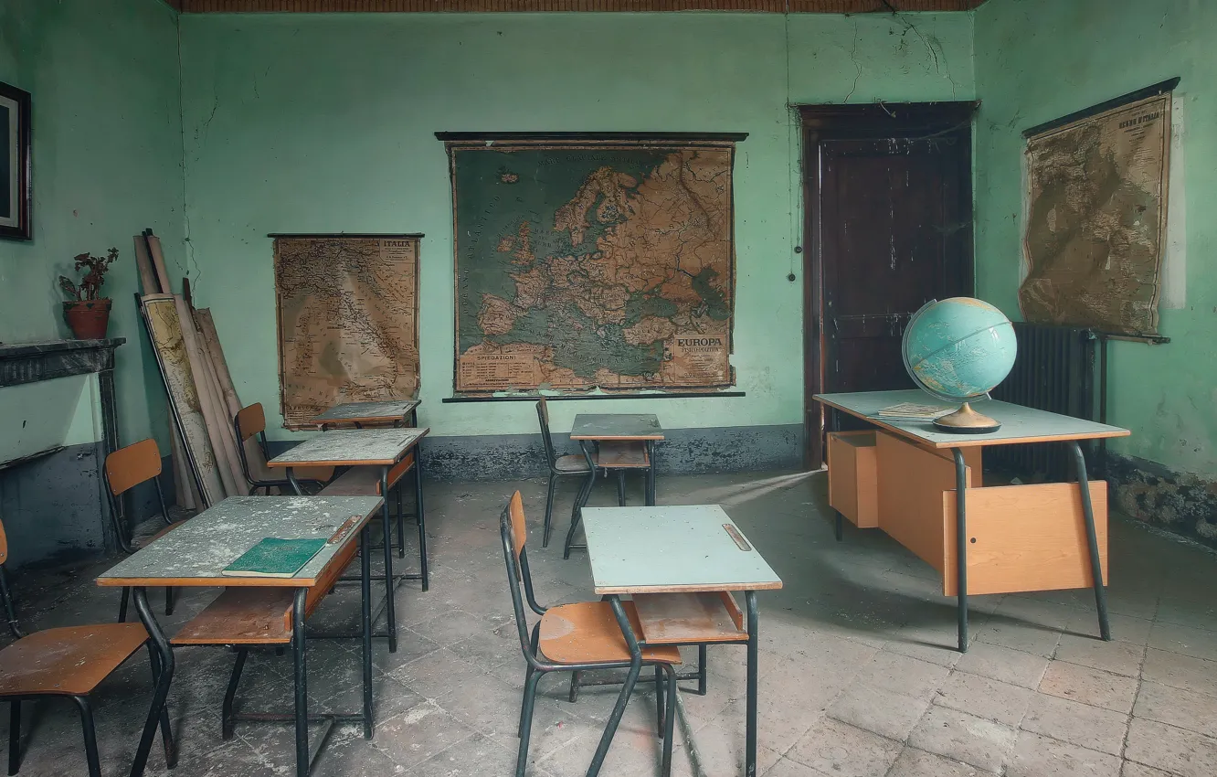 Photo wallpaper school, globe, desks, Klas