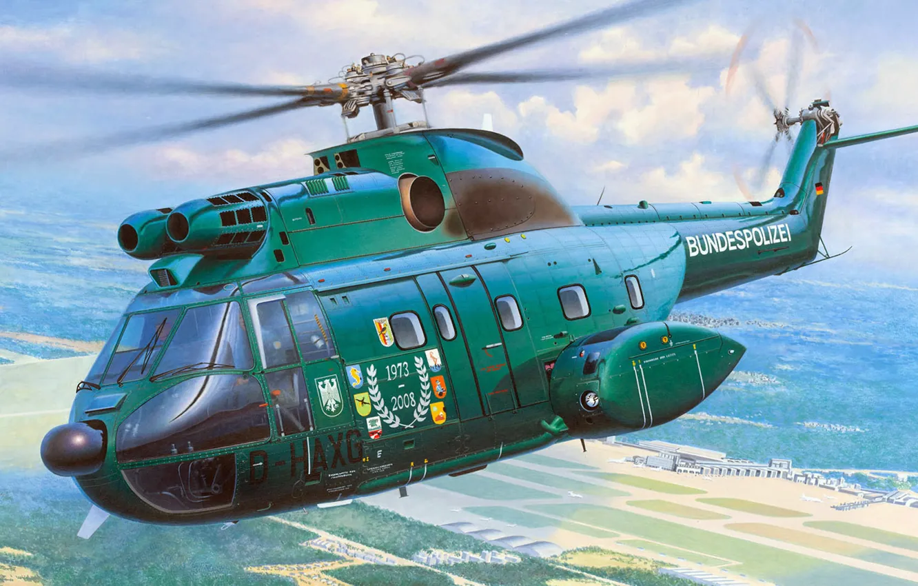 Photo wallpaper figure, art, Puma, French medium transport helicopter, Sud-Aviation, Aerospace, SA.330, Federal police