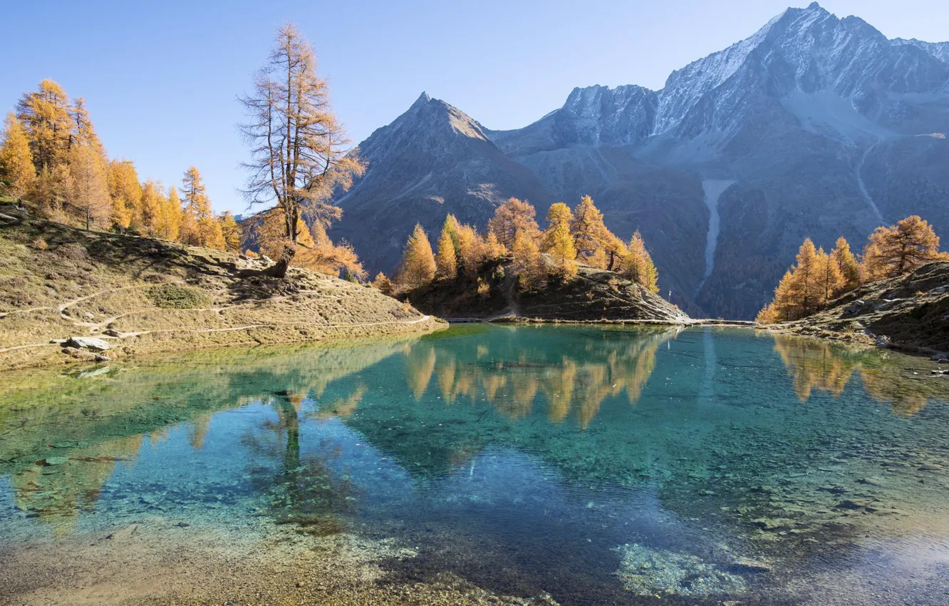 Photo wallpaper autumn, mountains, lake, Switzerland, Switzerland, Valais, Arolla, Blue Lake