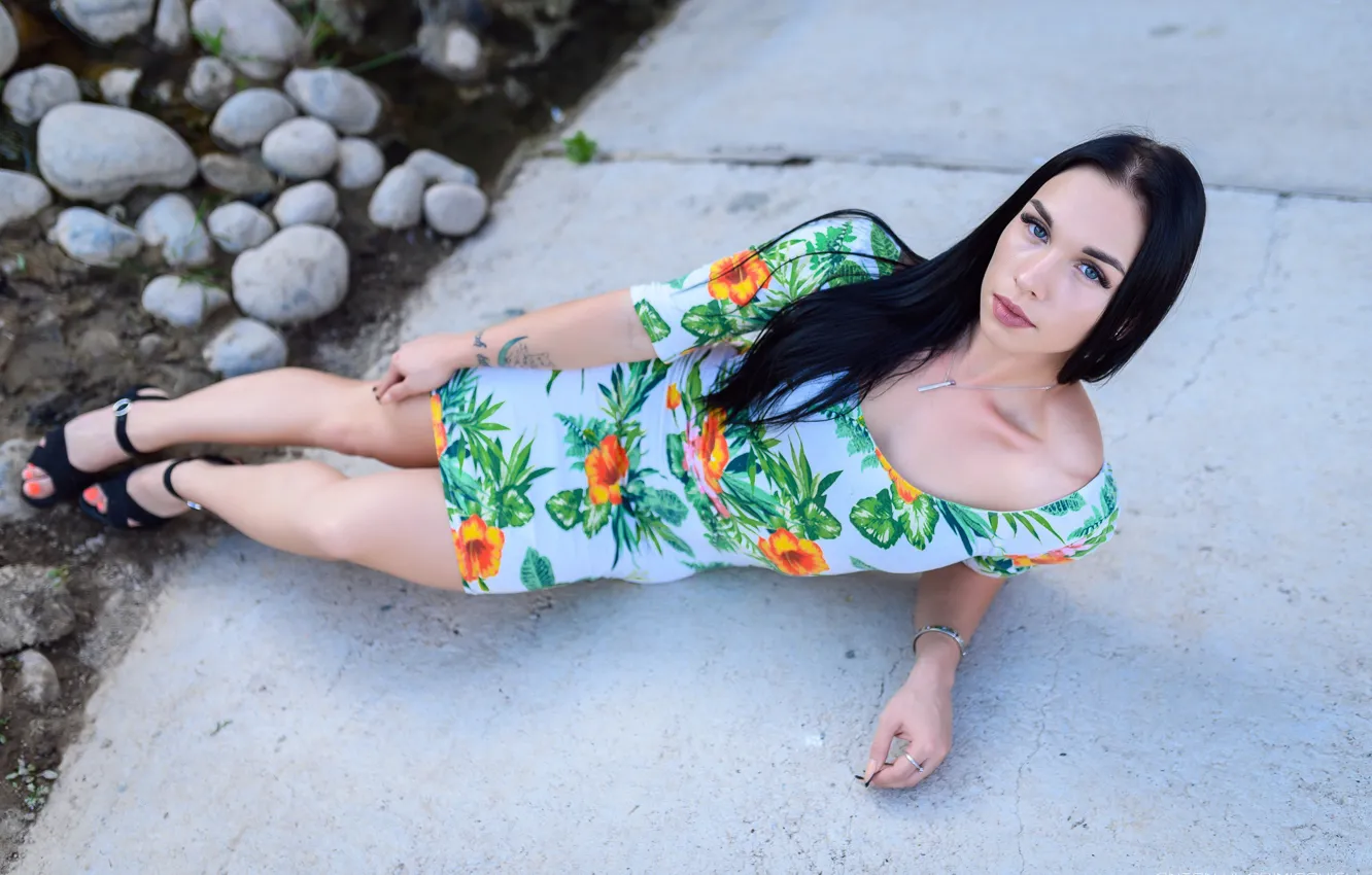 Photo wallpaper look, girl, pose, dress, brunette, neckline, Anton Vladimirovich