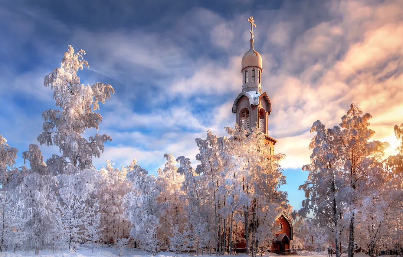 Photo wallpaper winter, landscape, temple, architecture, Leningrad oblast