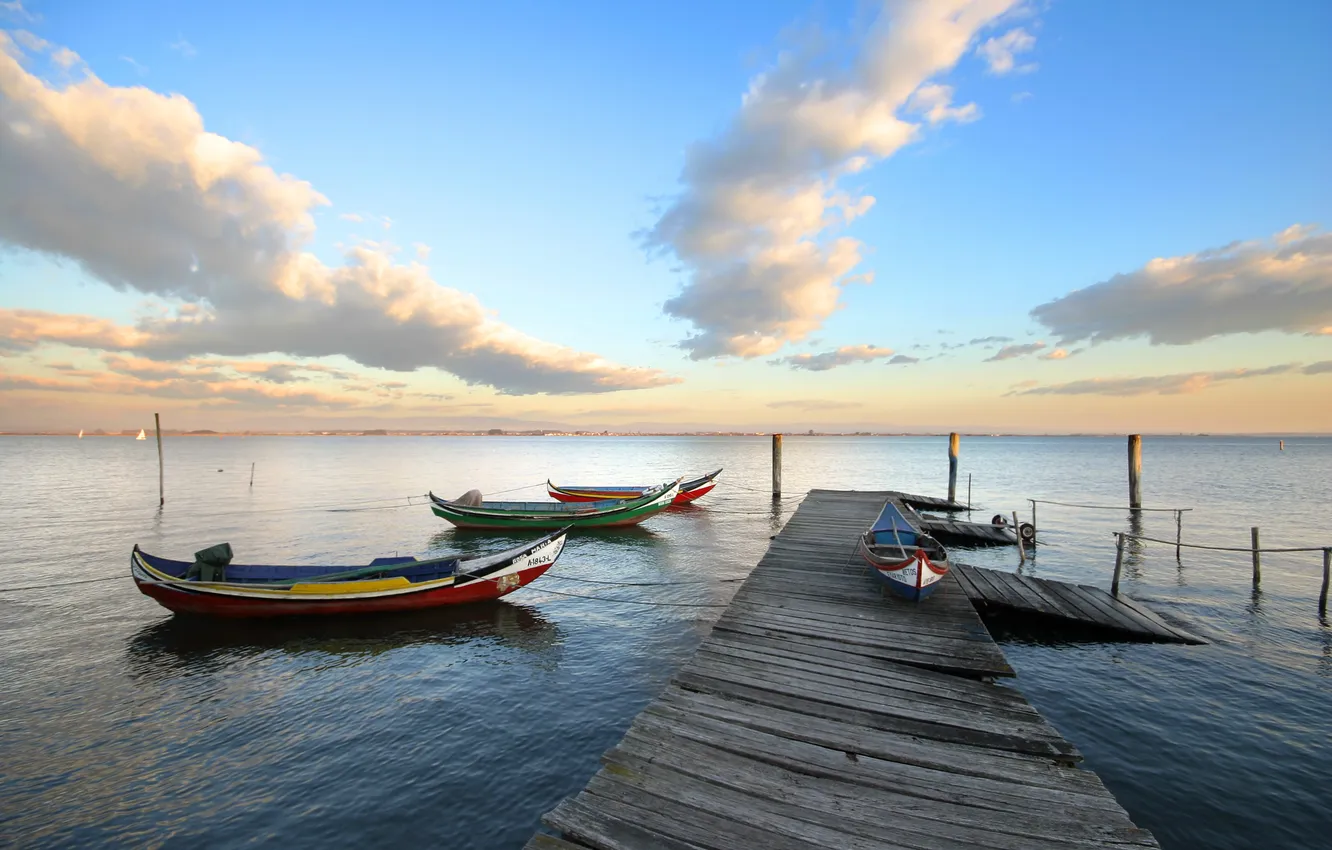 Photo wallpaper sea, the sky, clouds, landscape, nature, boat