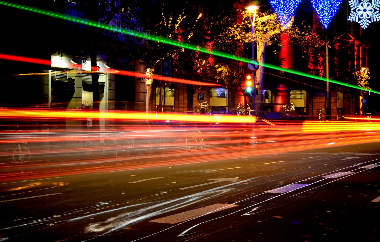 Photo wallpaper night, movement, excerpt, Spain, Germany, night, Barcelona, Barcelona