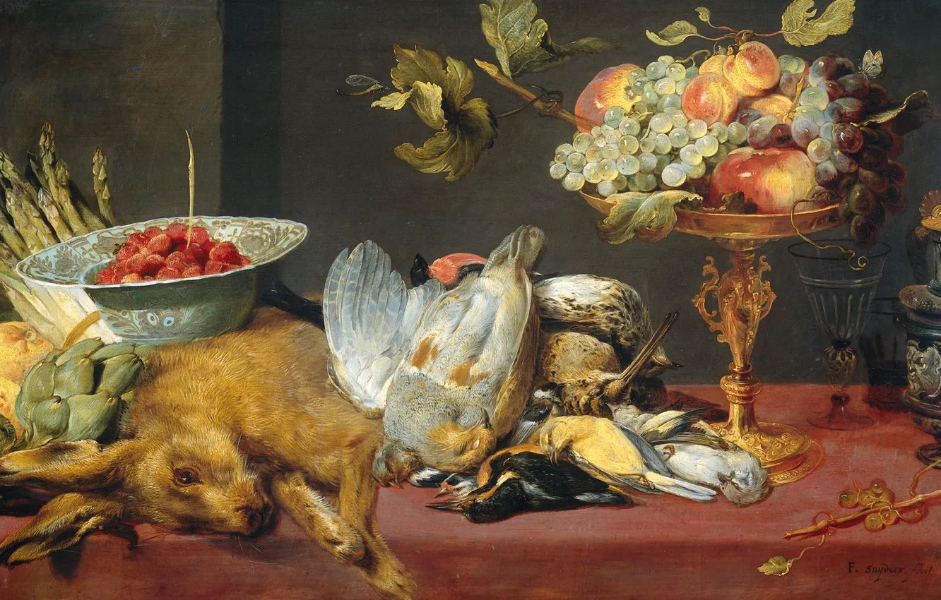Photo wallpaper trees, oil, picture, Frans Snyders, Still life with Dead Game and Fruit