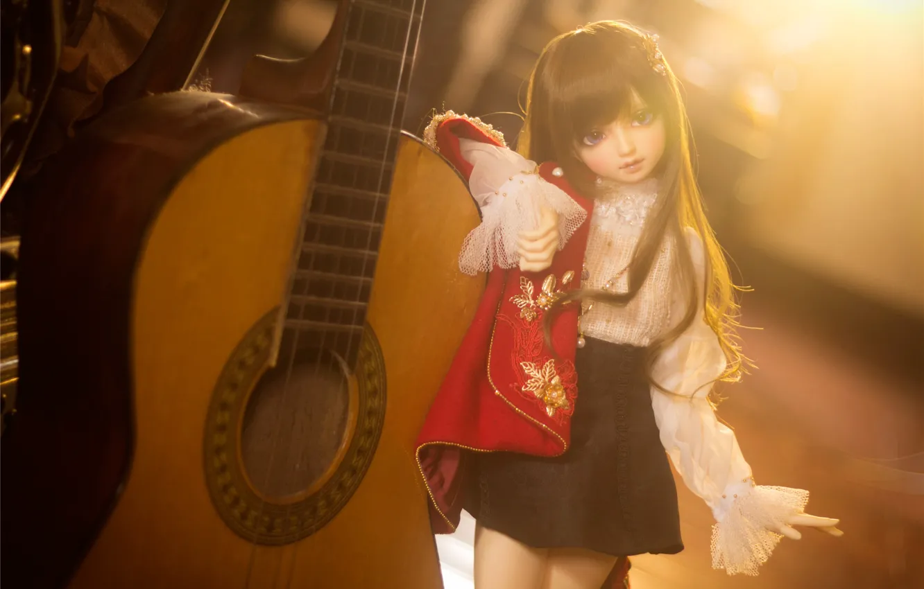 Photo wallpaper girl, light, guitar, doll