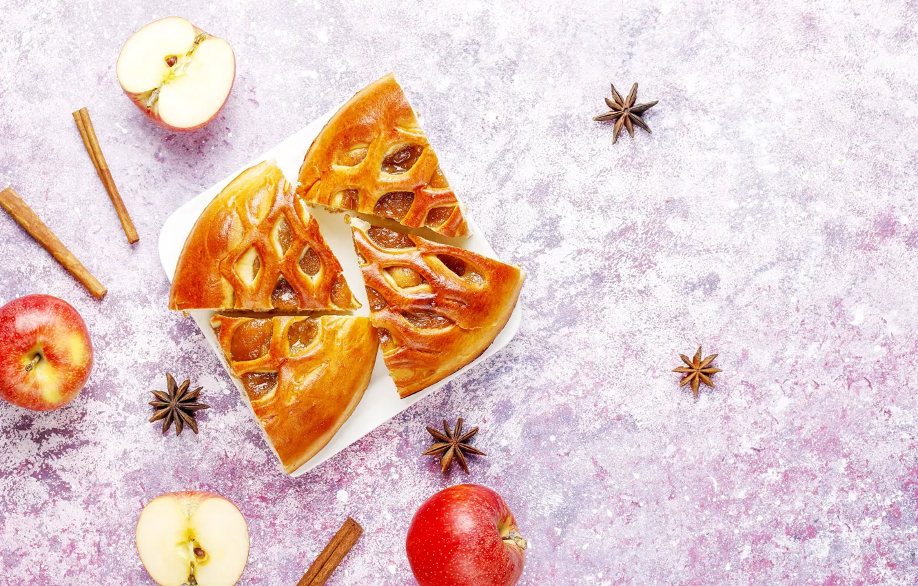 Photo wallpaper apples, pie, piece, Apple pie