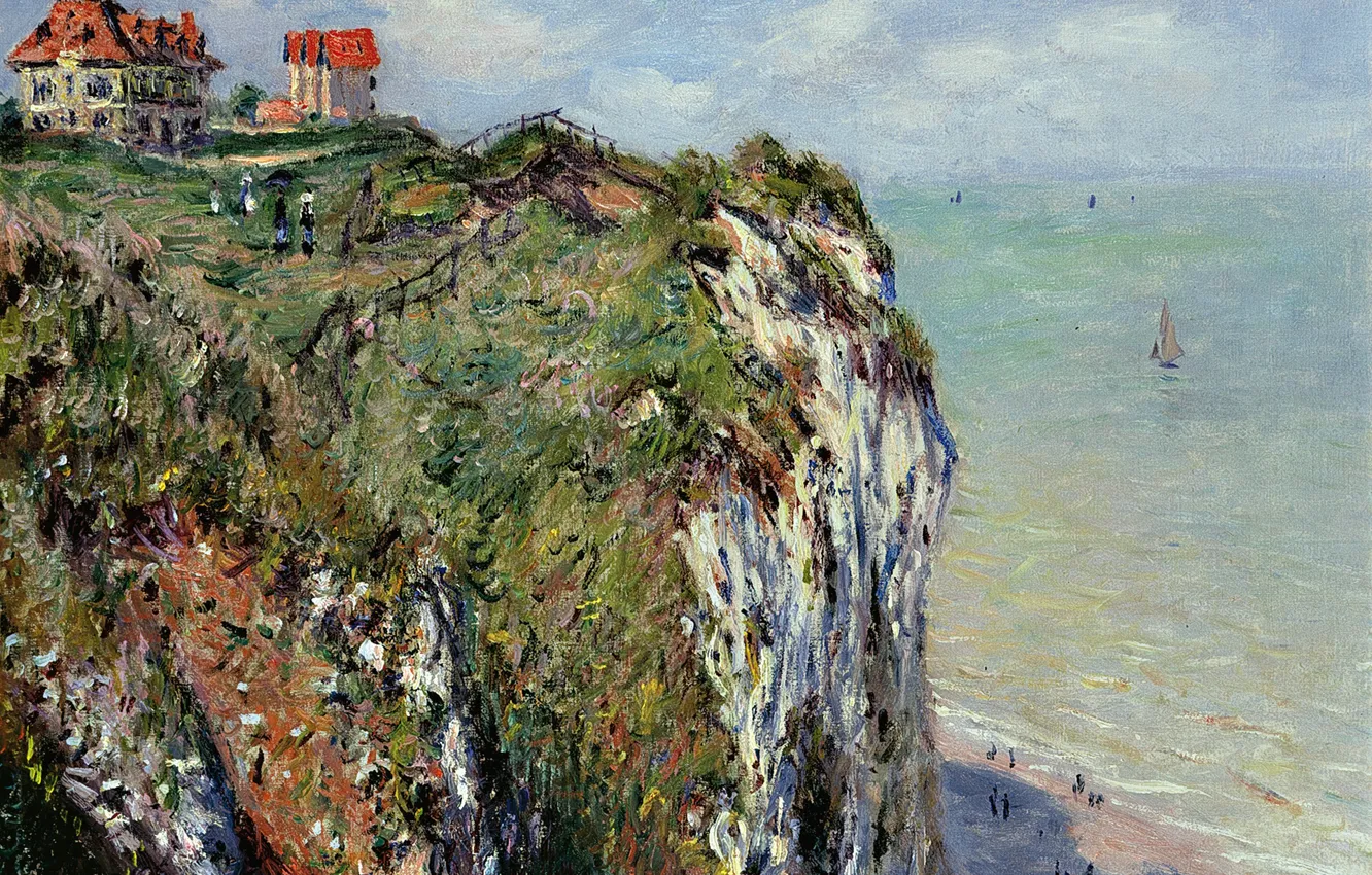 Photo wallpaper landscape, house, open, picture, Claude Monet, Rock in Dieppe