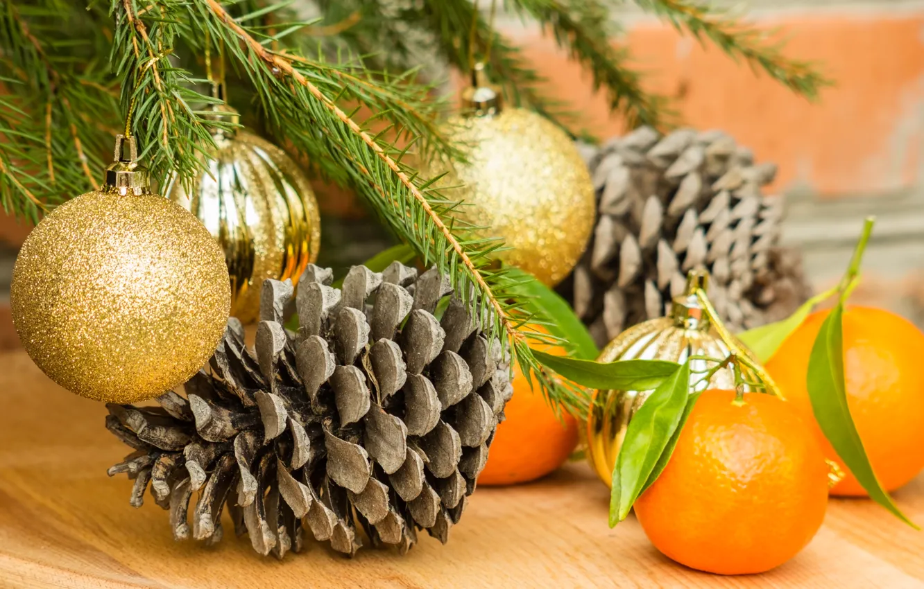 Photo wallpaper decoration, balls, tree, oranges, New Year, Christmas, Christmas, bumps