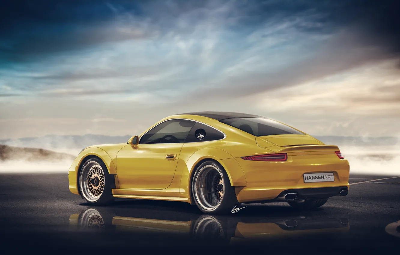 Photo wallpaper Porsche 911, yellow, rear, Widebody, Hansen Type