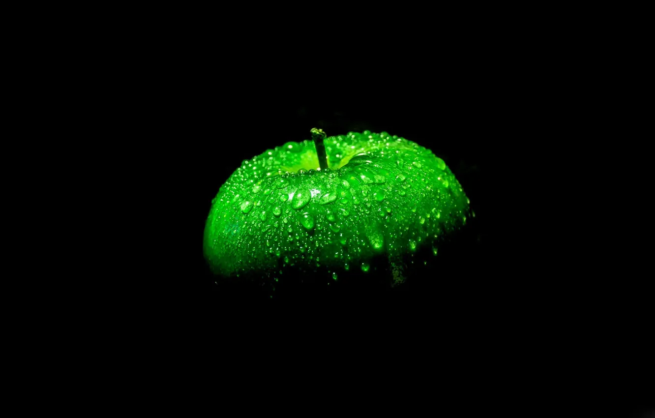 Photo wallpaper Apple, black background, green