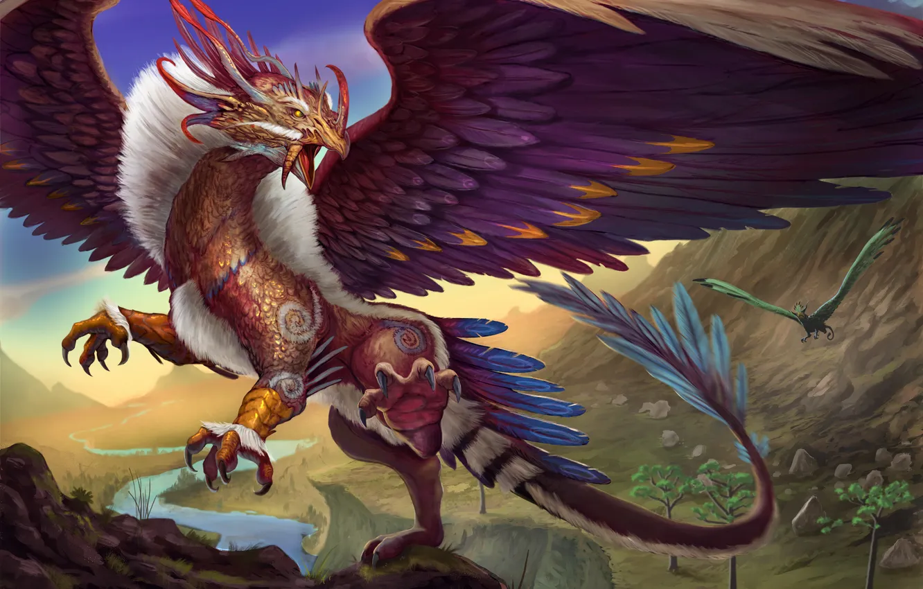 Photo wallpaper fiction, wings, being, art, claws, Griffin, Mythical