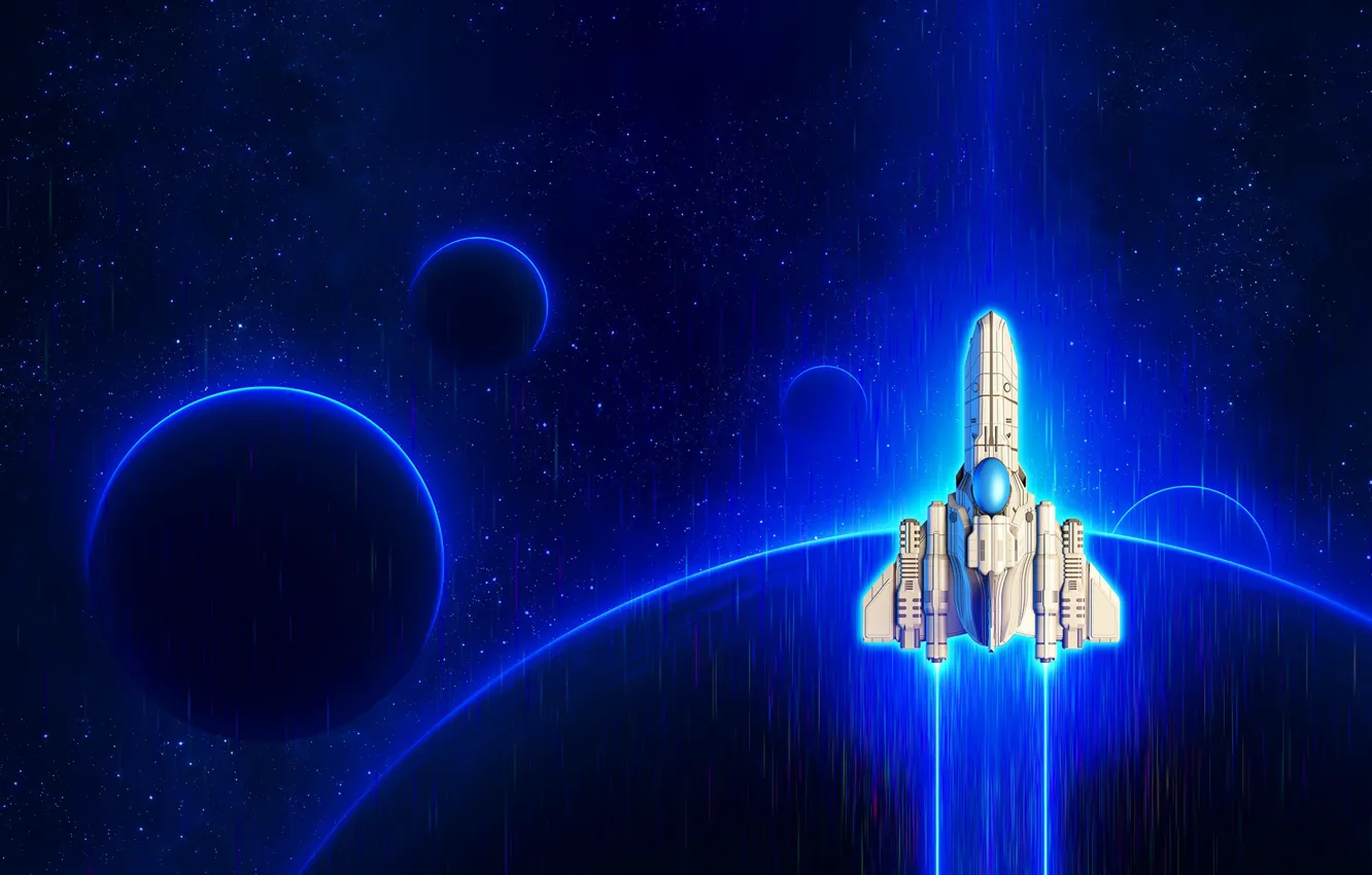 Photo wallpaper space, stars, planet, fighter, space, science fiction, spaceship, spaceship
