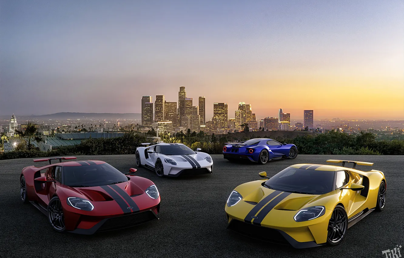 Photo wallpaper sunset, city, Ford, the evening, Ford GT, USA, USA, Los Angeles