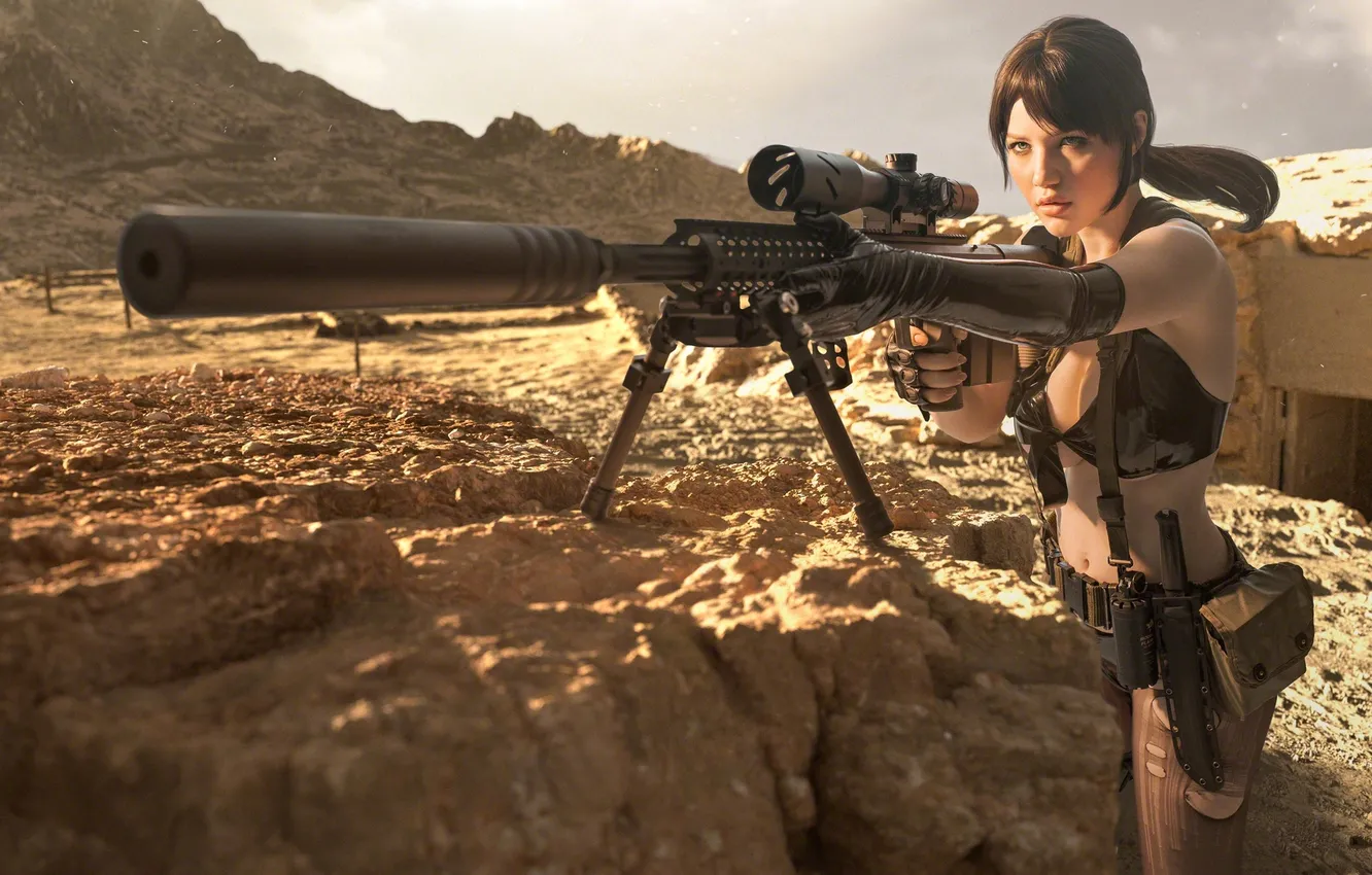 Photo wallpaper girl, gun, rifle