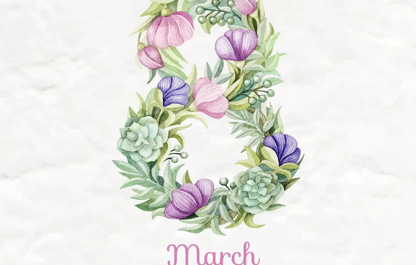 Photo wallpaper day, watercolor, women's, March