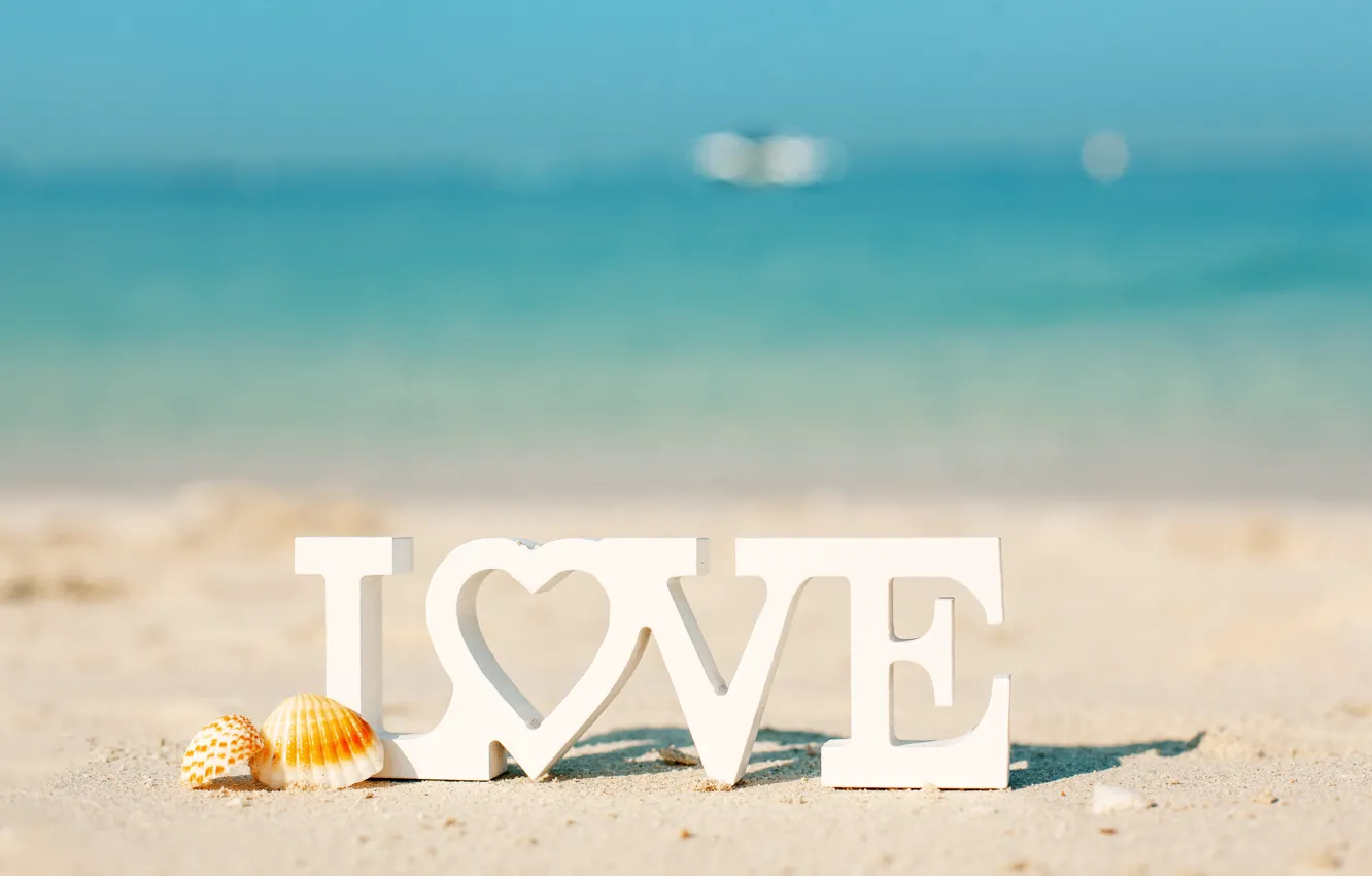 Photo wallpaper sea, beach, letters, Love, The sun