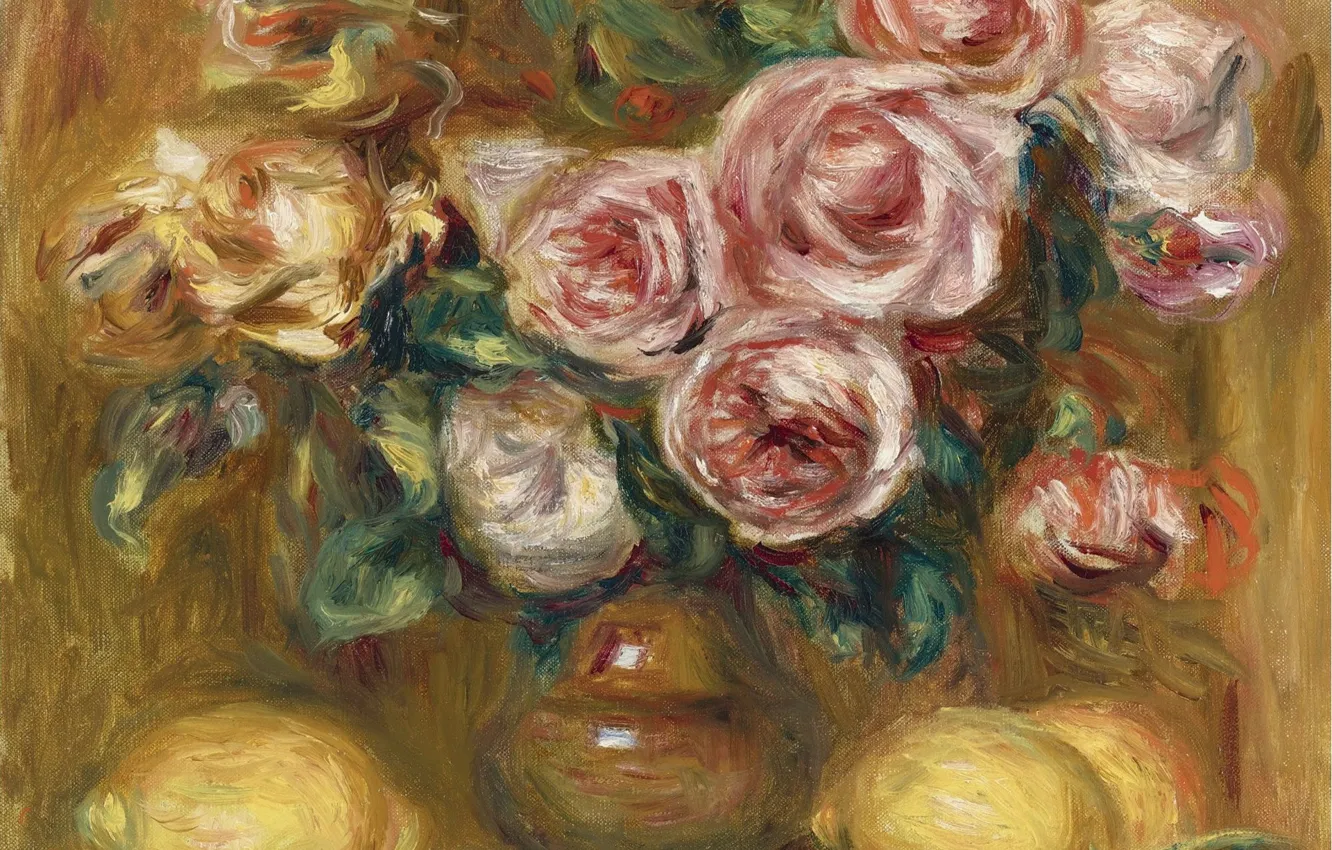 Photo wallpaper picture, Pierre Auguste Renoir, Pierre Auguste Renoir, Still life with Roses and Lemons