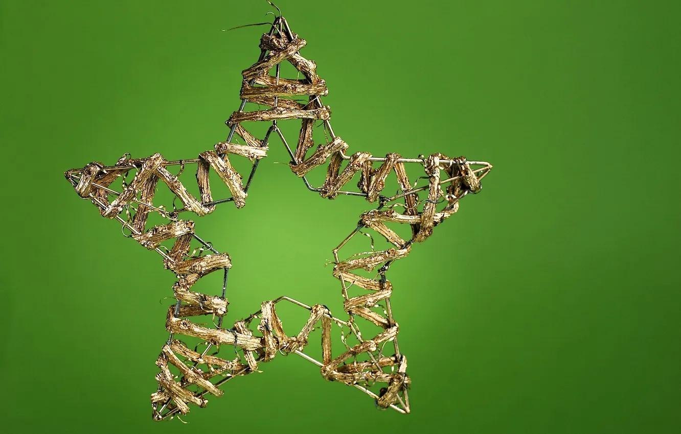 Photo wallpaper stars, decoration, wire, green background, frame, Christmas tree toy