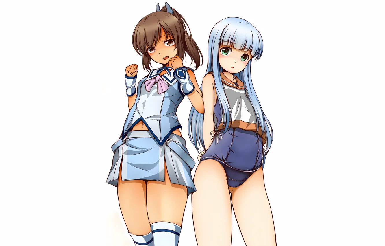 Photo wallpaper sexy, school uniform, thighhighs, green eyes, long hair, girls, brown hair, brown eyes
