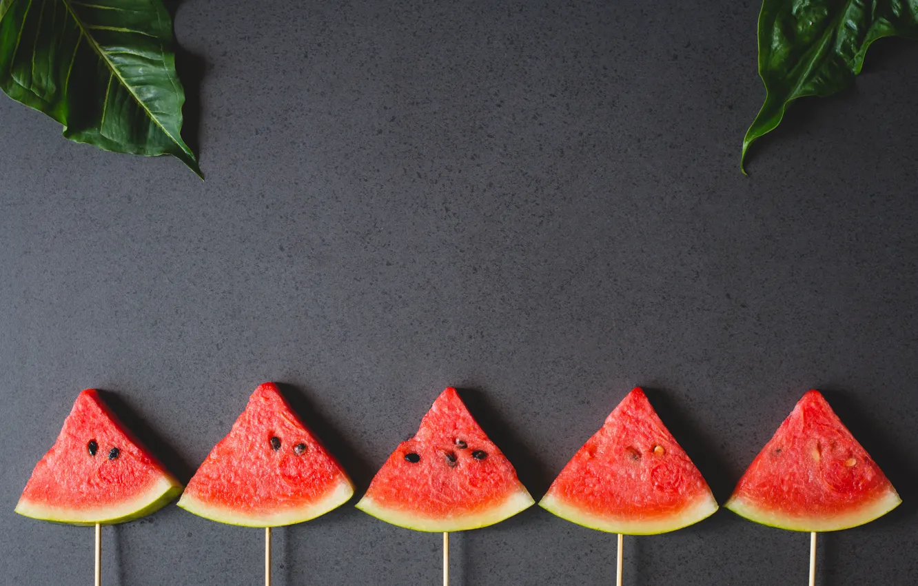 Photo wallpaper Sticks, Leaves, Watermelon, berry, slices