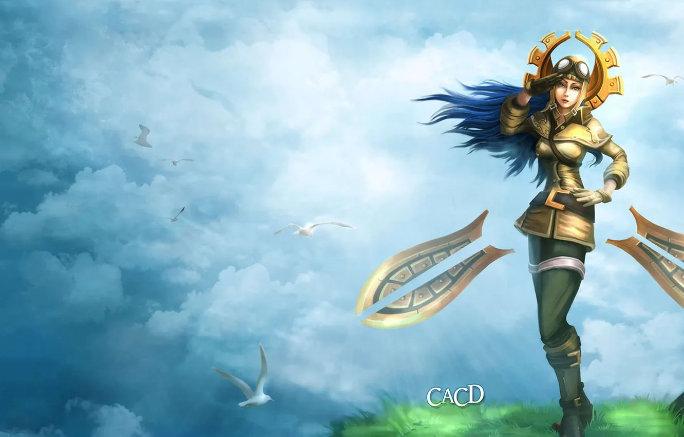 Photo wallpaper grass, girl, bird, art, League of Legends, Irelia, CaCD
