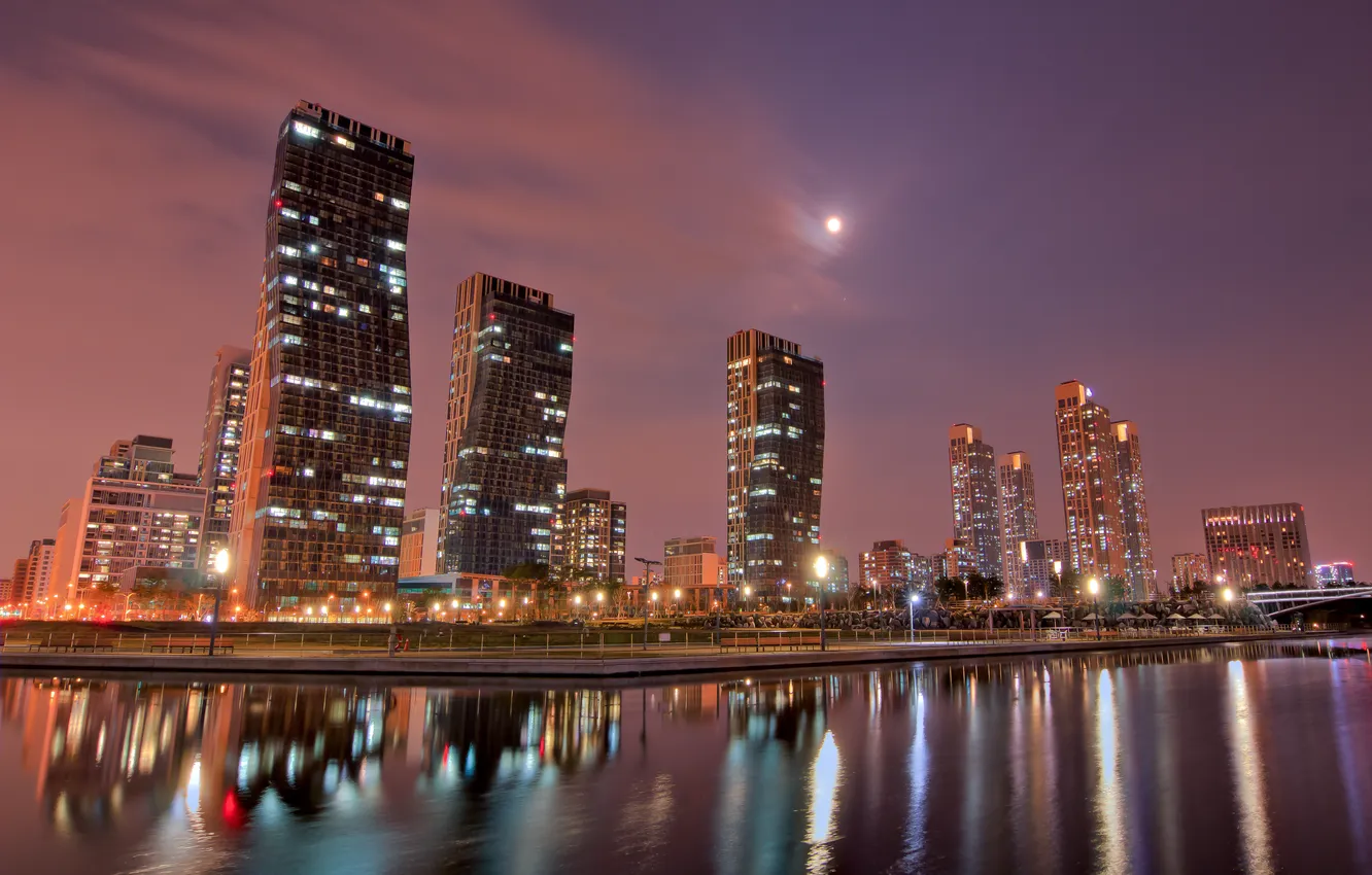 Photo wallpaper the sky, night, the city, the moon, home