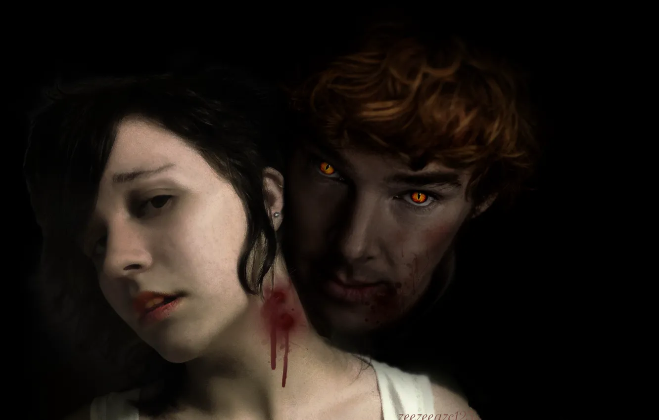 Photo wallpaper girl, blood, vampire, Benedict Cumberbatch, Benedict Cumberbatch, by zeezeeazc123