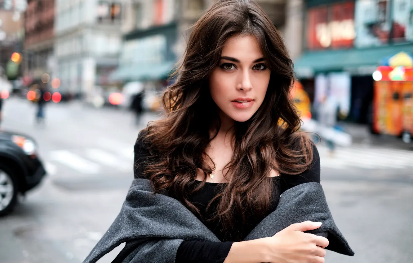 Photo wallpaper look, girl, street, New York, hairstyle, lips, beautiful, Ernest Nazarov