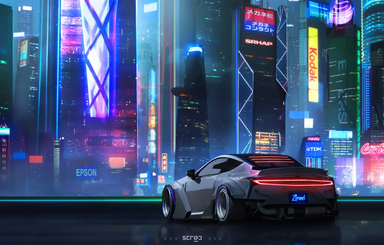 Photo wallpaper machine, auto, night, city, the city, neon, art, Neon