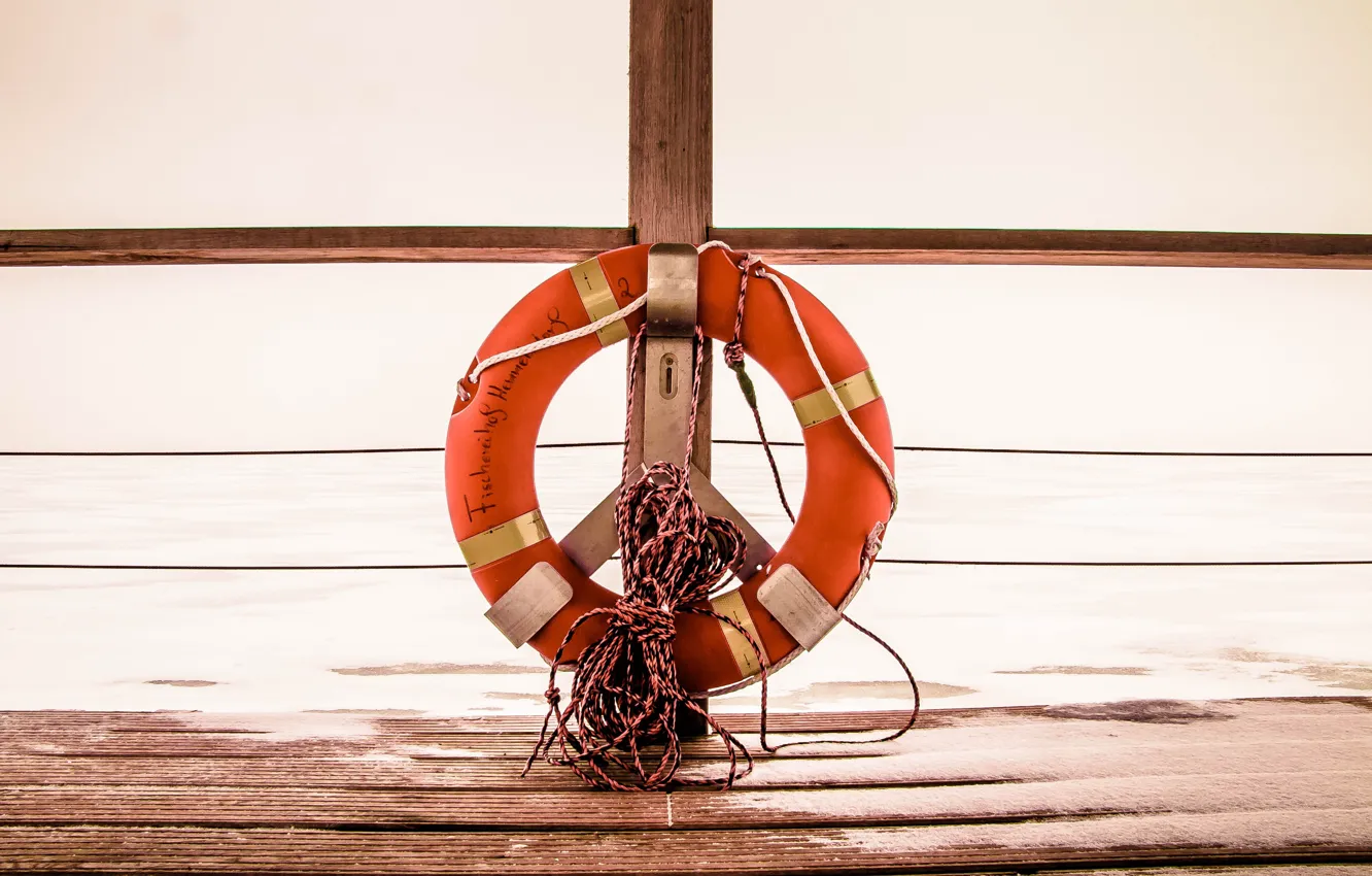 Photo wallpaper sea, ocean, water, lifebuoy, ring buoy, lifering, lifesaver, life donut