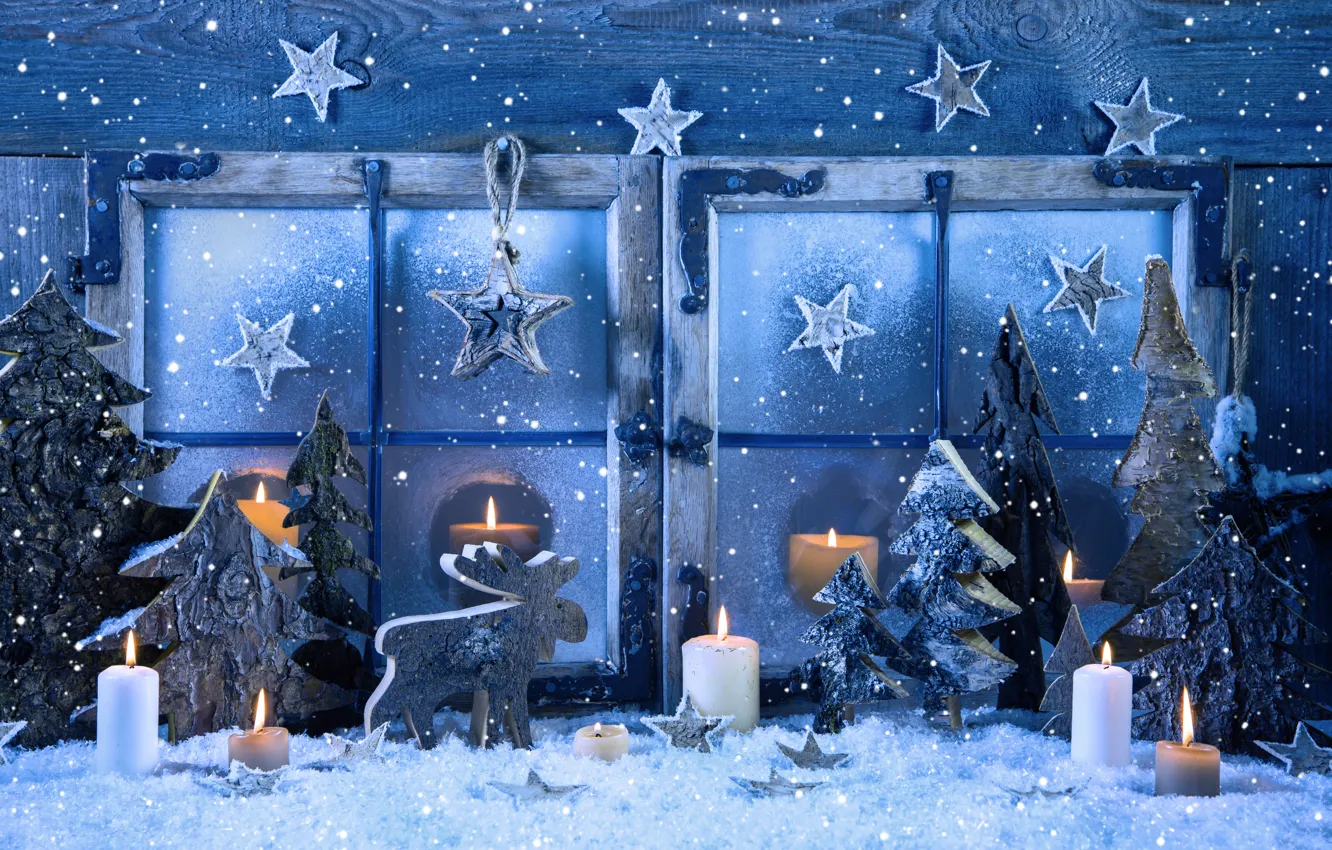 Photo wallpaper winter, snow, decoration, snowflakes, New Year, window, Christmas, Christmas