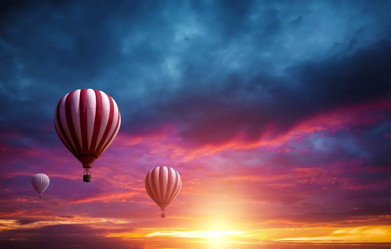 Photo wallpaper the sky, landscape, sunset, nature, balls, air, colorful