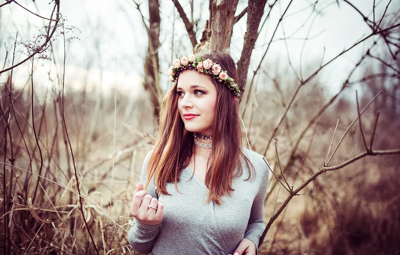 Wallpaper Trees Flowers Branches Model Portrait Makeup Dress