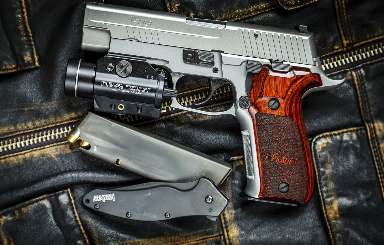 Photo wallpaper gun, weapons, knife, Sig P226