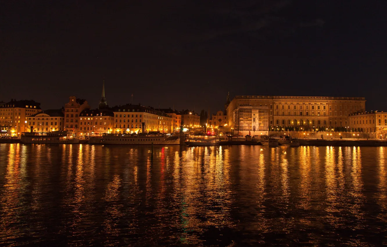 Photo wallpaper night, lights, lights, background, widescreen, Wallpaper, wallpaper, Stockholm