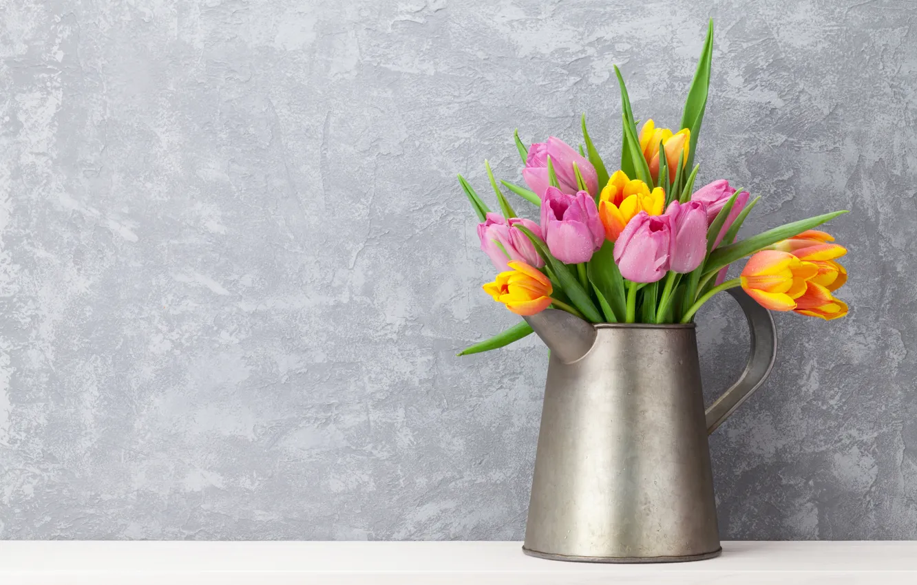 Photo wallpaper flowers, bouquet, colorful, tulips, pink, flowers, tulips, spring