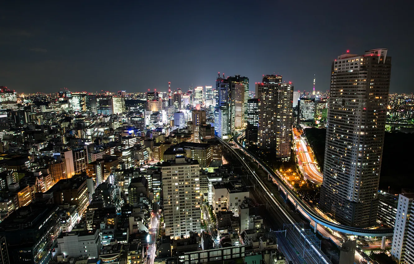 Photo wallpaper night, the city, lights, skyscrapers, Japan, Tokyo, Ben Torode