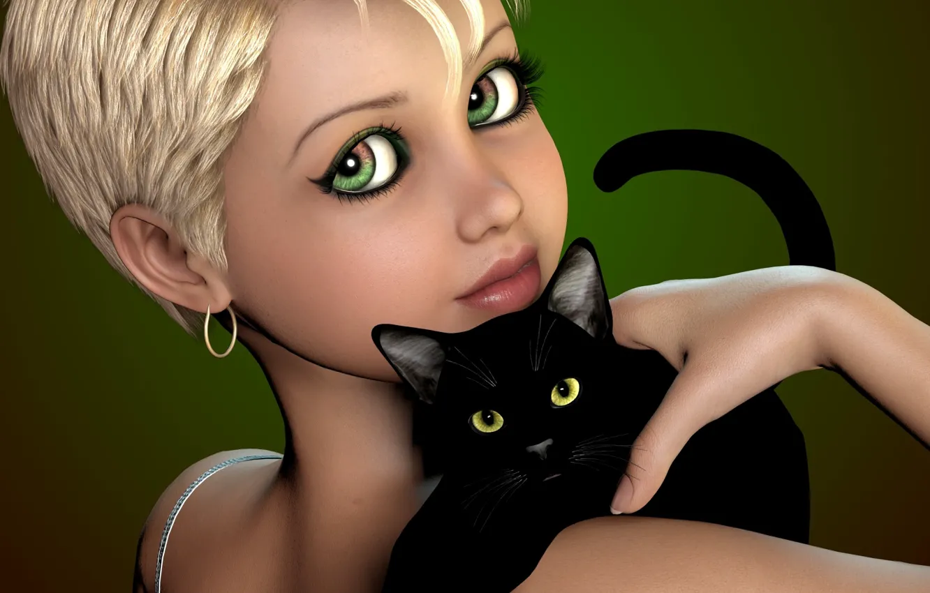 Photo wallpaper cat, girl, black, haircut