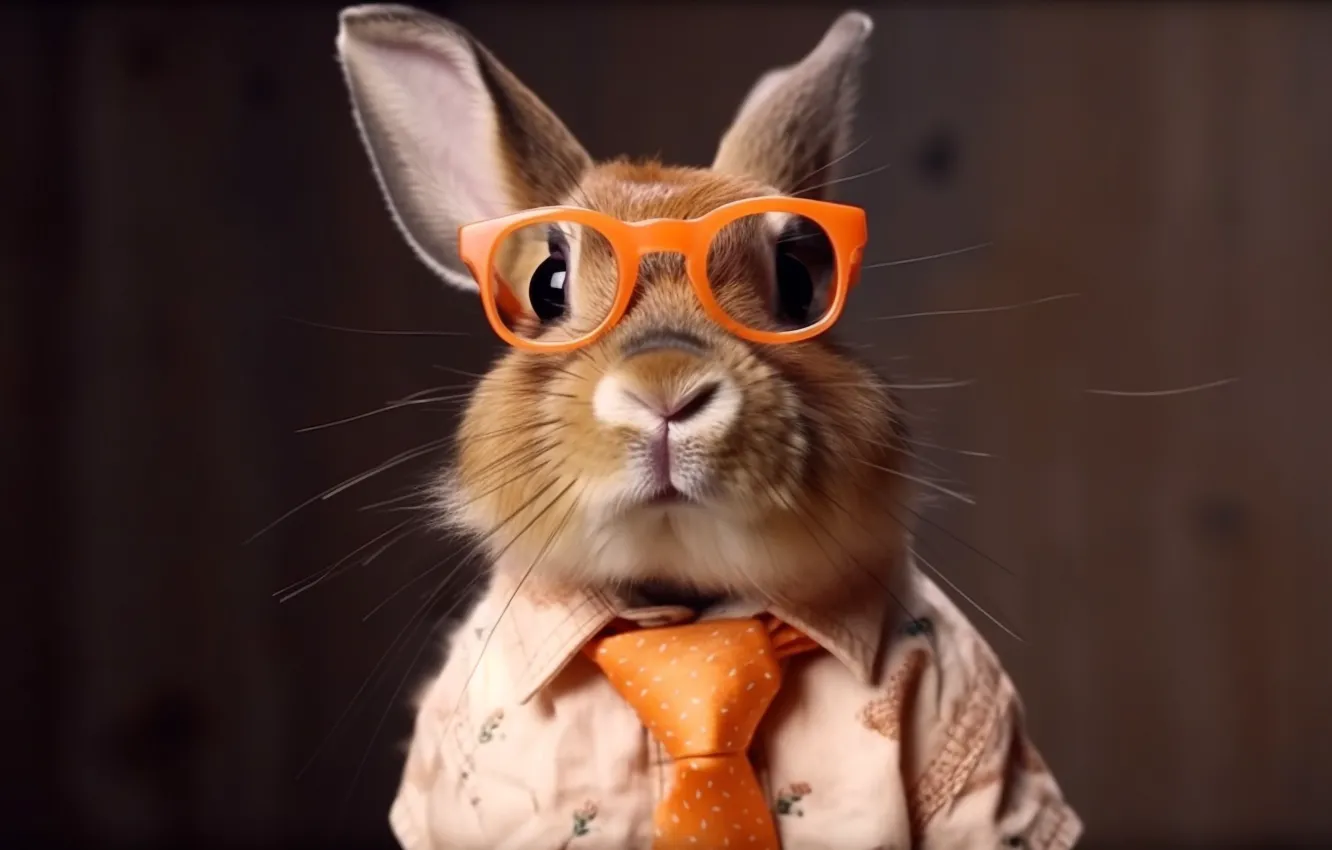Photo wallpaper tie, hare, AI art, glasses, rabbit, neural network