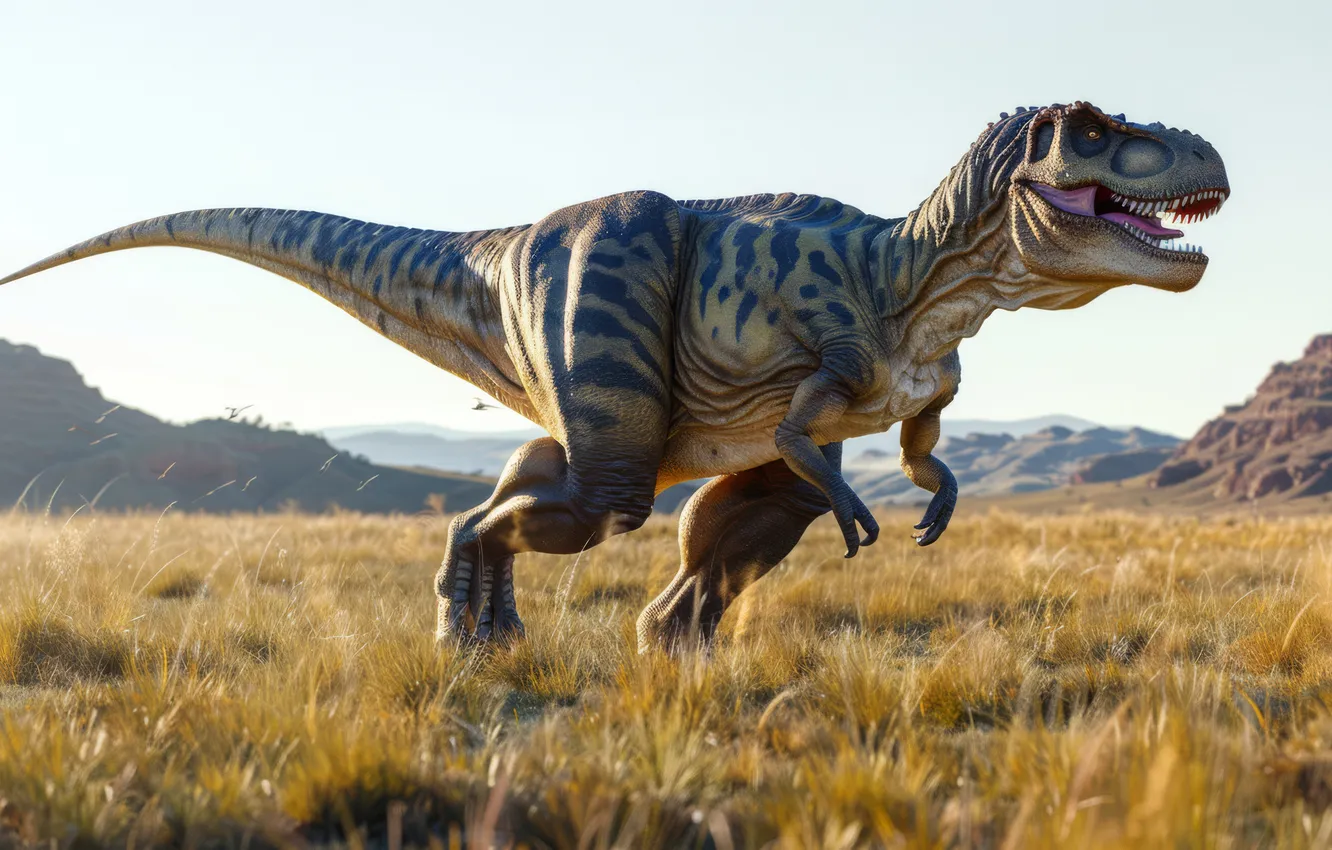 Photo wallpaper grass, animal, dinosaur, predator, Tyrannosaurus, digital art, Tyrannosaurus Rex, Tyrannosaurus Rex