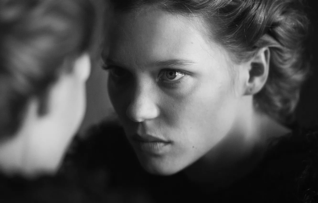 Photo wallpaper portrait, Léa Seydoux, Black White, Peter Lindbergh