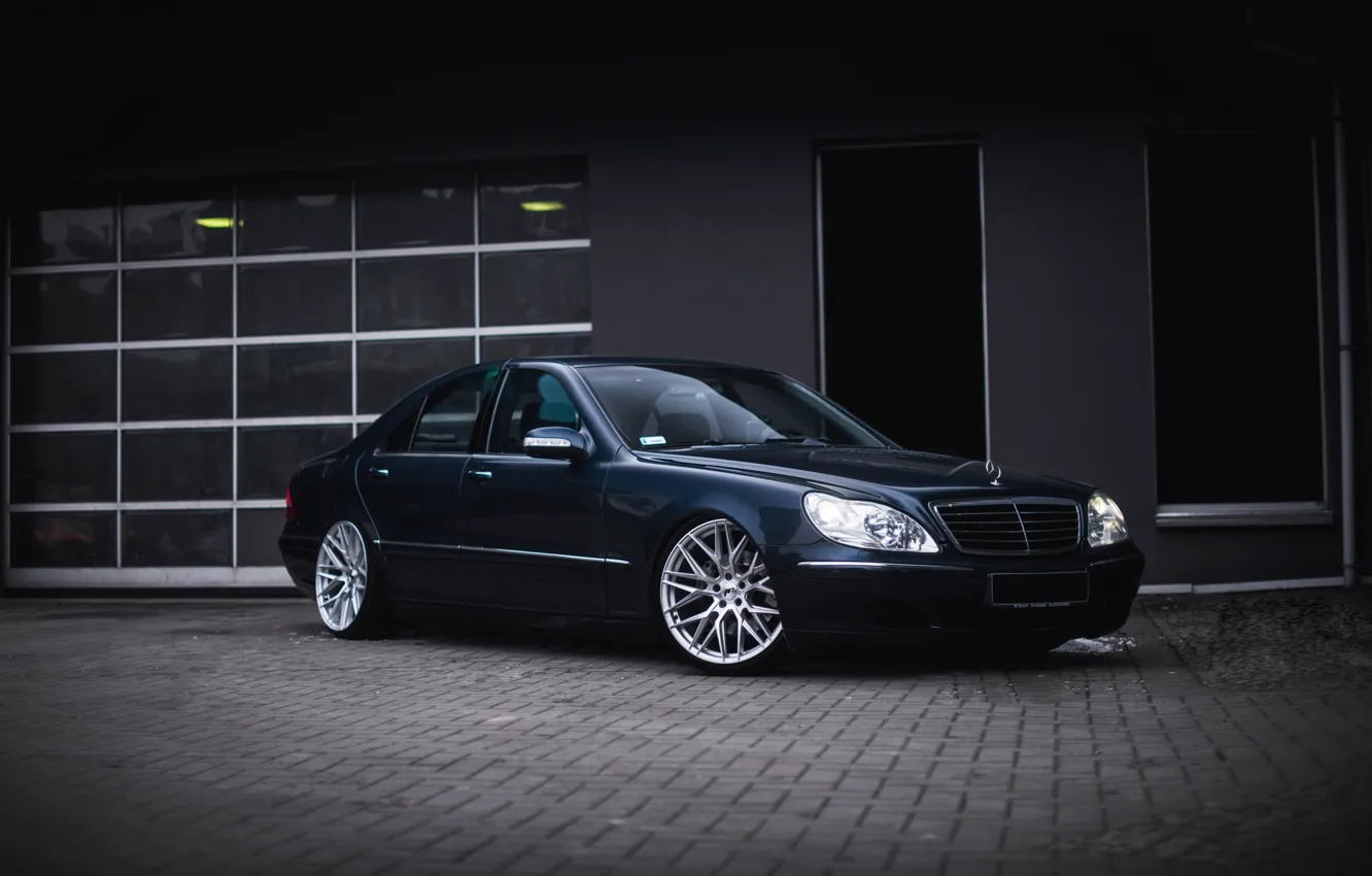 Photo wallpaper Windows, Mercedes, Black, Evening, Sedan, S500, W220