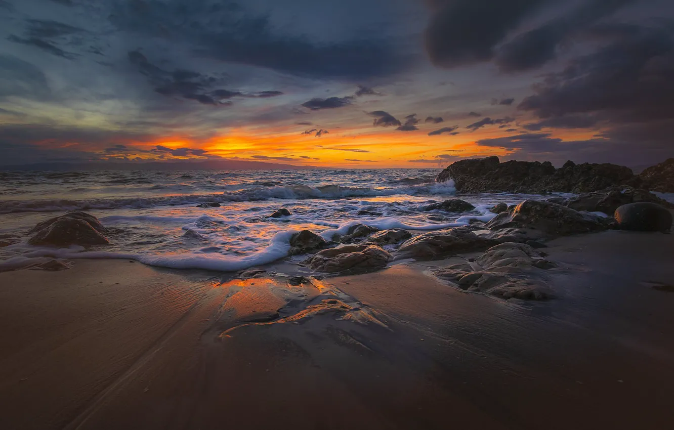 Photo wallpaper sea, sunset, coast