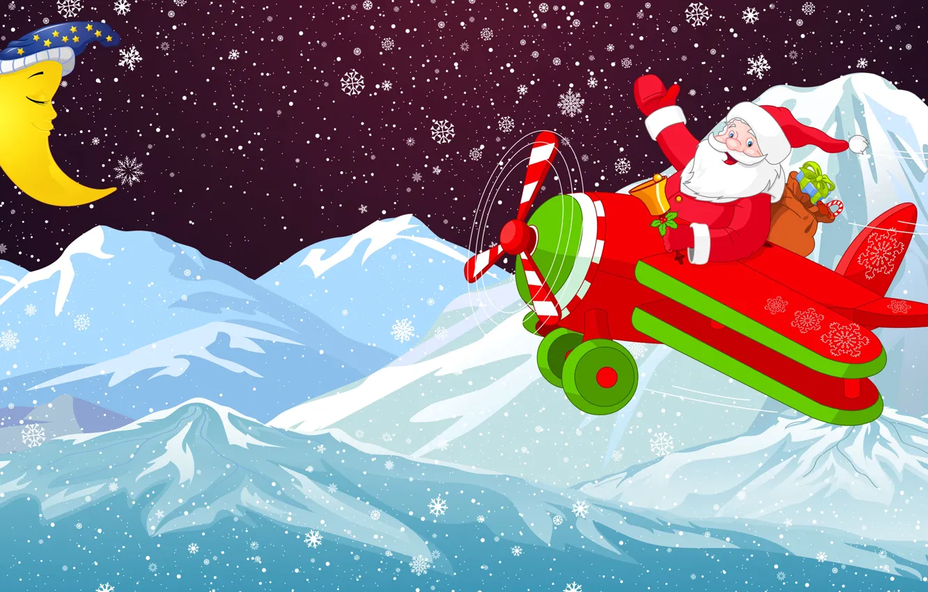 Photo wallpaper winter, snow, mountains, snowflakes, background, holiday, new year, minimalism