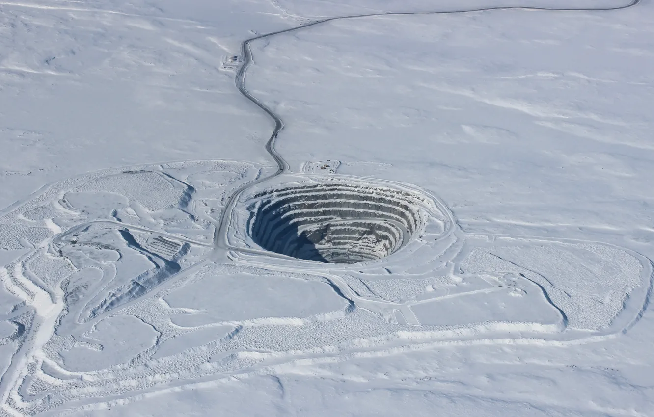 Photo wallpaper snow, Vehicles, open pit mining