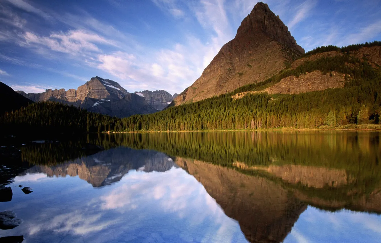 Photo wallpaper trees, mountains, lake, reflection