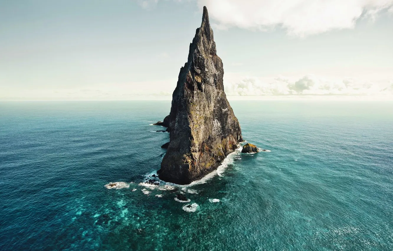 Photo wallpaper wave, the sky, clouds, landscape, nature, the ocean, rocks, horizon